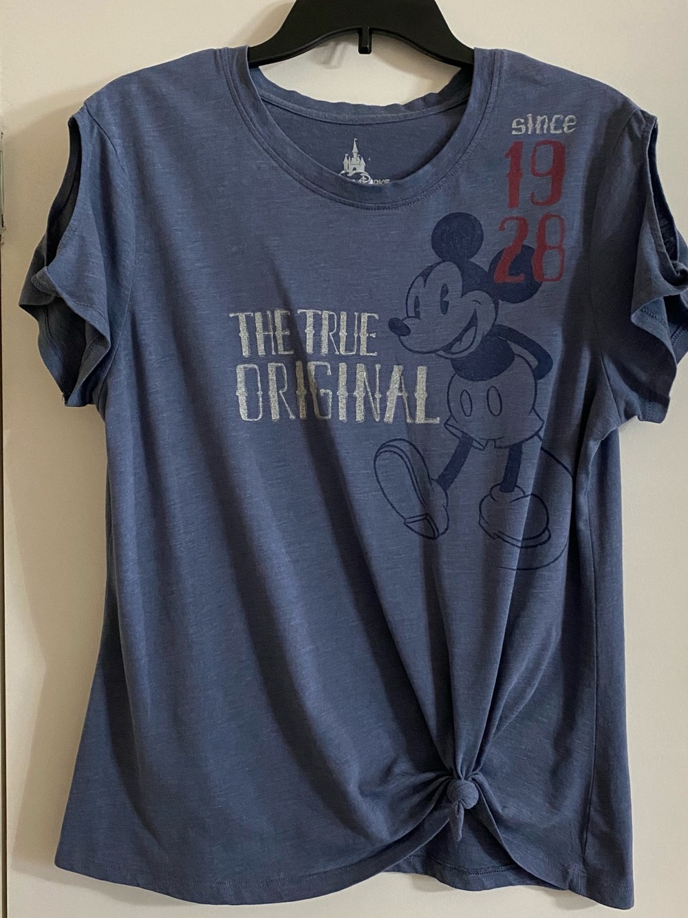 Disney Blue Mickey Mouse Graphic Tee with Red Accents